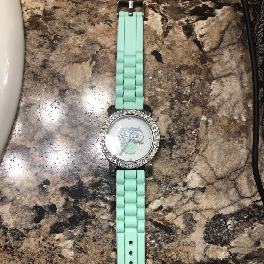 Sea foam green owl watch with rhinestones